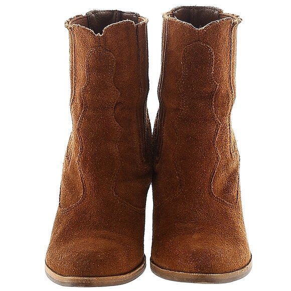 Brown Suede Western-Style Ankle Boots - Picture 2 of 6